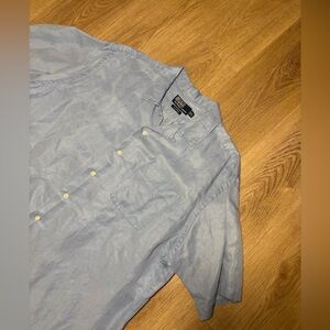 Polo Ralph Lauren Caldwell Button Up Shirt Mens XL Silk Linen Short Sleeve Blue